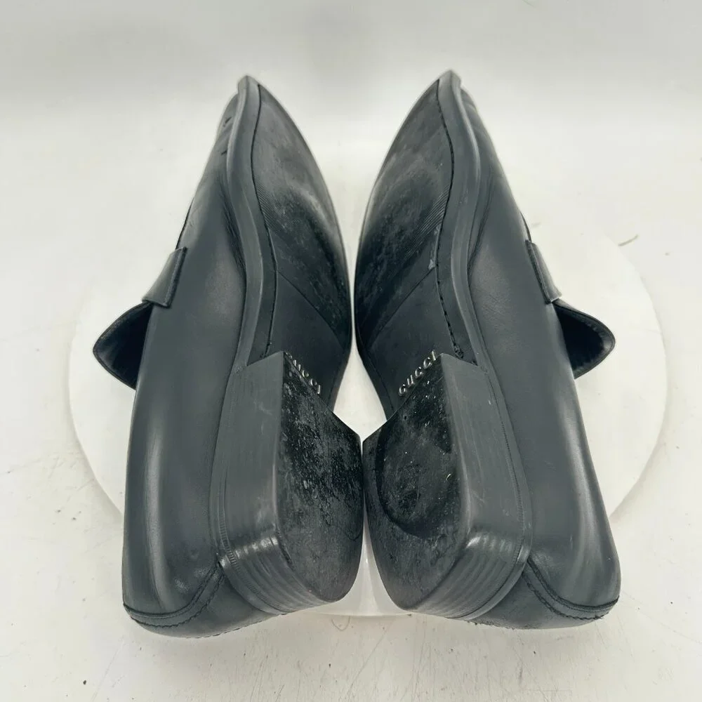 Gucci Men Size UK 8.5D US 9D Dark Black Leather Buckle Penny Loafer Dress Shoes